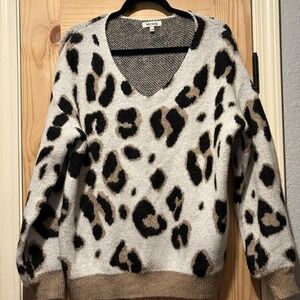 Miracle USA Sweater S/M Cheetah Print V-Neck Oversized Tunic Cozy Long Sleeve
